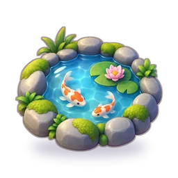 Icon from the game: a koi pond with water lilies