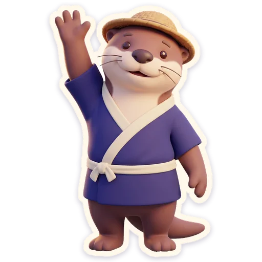 Chat sticker from the game: Kawa the otter waves hello