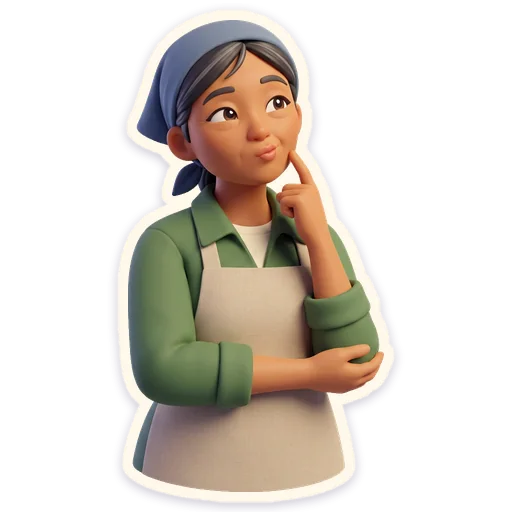 Chat sticker from the game: Fumi the gardener thinks it over